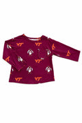 Virginia Tech Maroon Hokie L/S Ruffle Pocket Tee-Mila & Rose ®