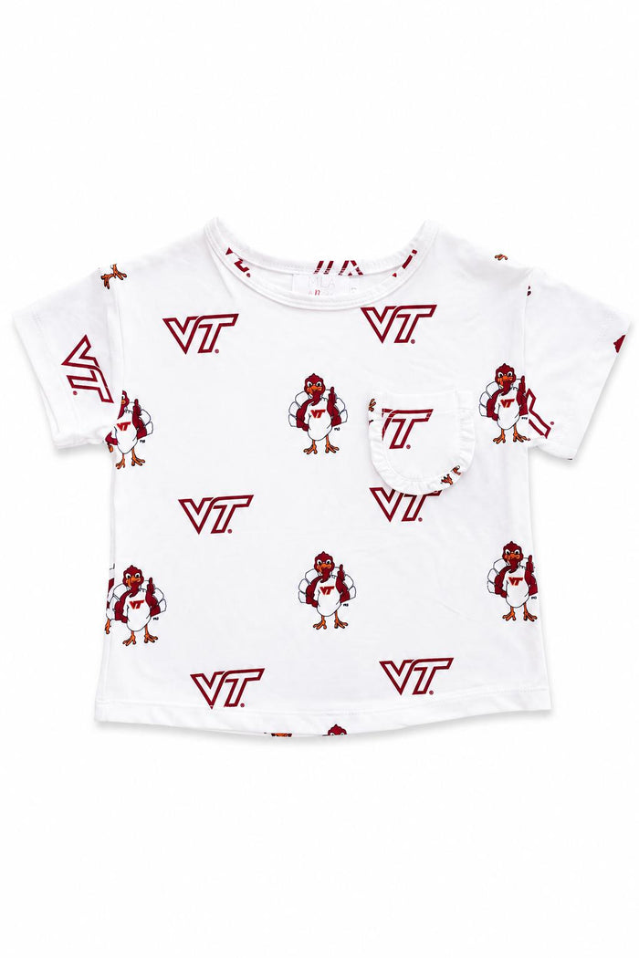 Virginia Tech White Hokie Ruffle Pocket Tee-Mila & Rose ®
