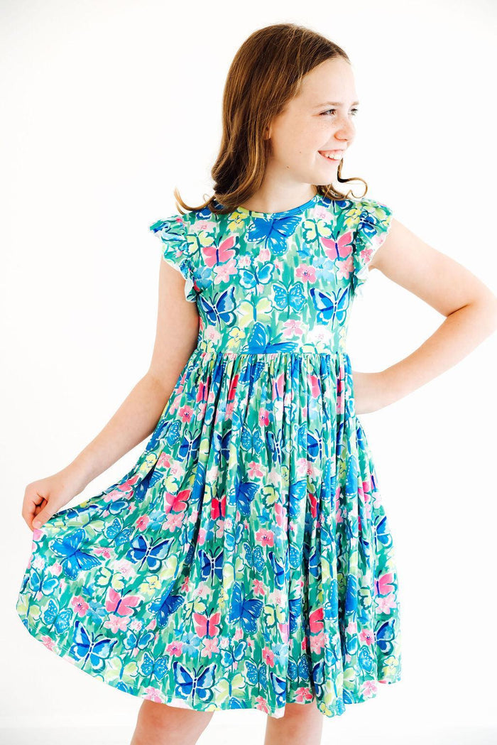 Watercolor Butterflies Flutter Sleeve Twirl Dress-Mila & Rose ®