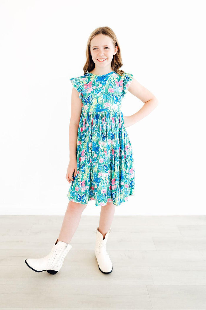Watercolor Butterflies Flutter Sleeve Twirl Dress-Mila & Rose ®