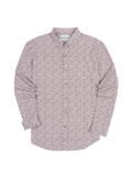 Pink shirt with Blue small floral-print long-sleeve button-up shirt, flat lay on white background.