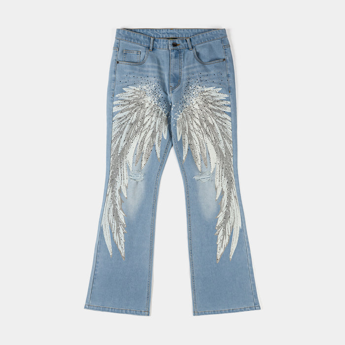 Wings Embossed Denim Mens Pants (Blue/Blue)