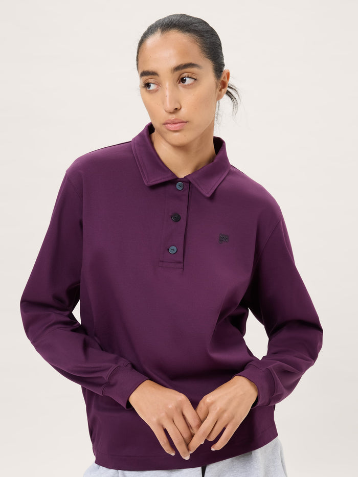 Womens Interlock Polo Sweatshirt—Nocturne Plum