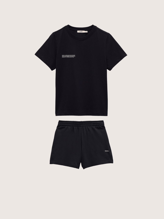 Womens Midweight T-Shirt and Shorts Set—Black
