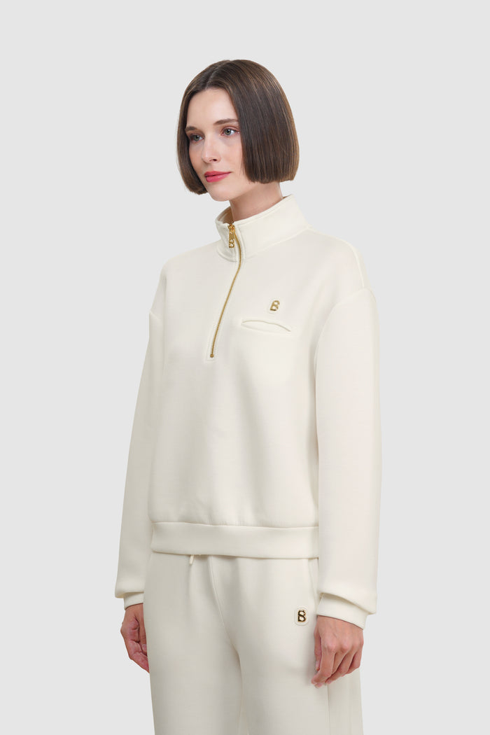 zoey sweatshirt in white by buttonscarves front view