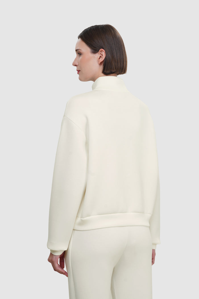zoey sweatshirt in white by buttonscarves back view
